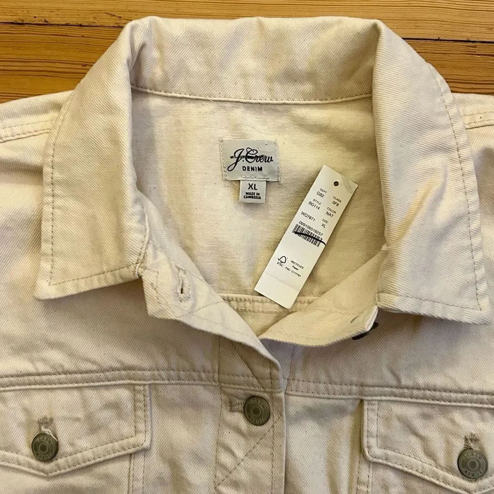 J. Crew Relaxed denim jacket in Ecru. Size XL. NWT.